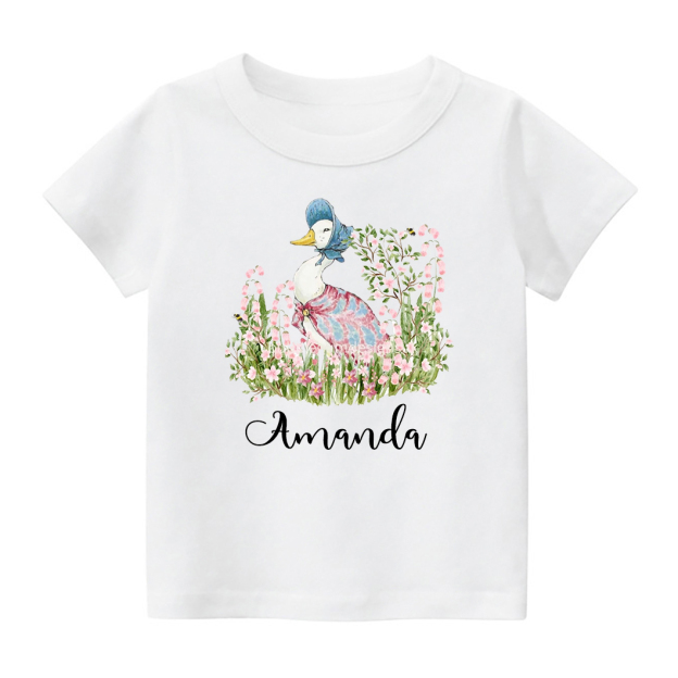 Happy Easter Peter Rabbit Pink Floral Kids T-Shirt