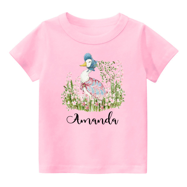 Happy Easter Peter Rabbit Pink Floral Kids T-Shirt