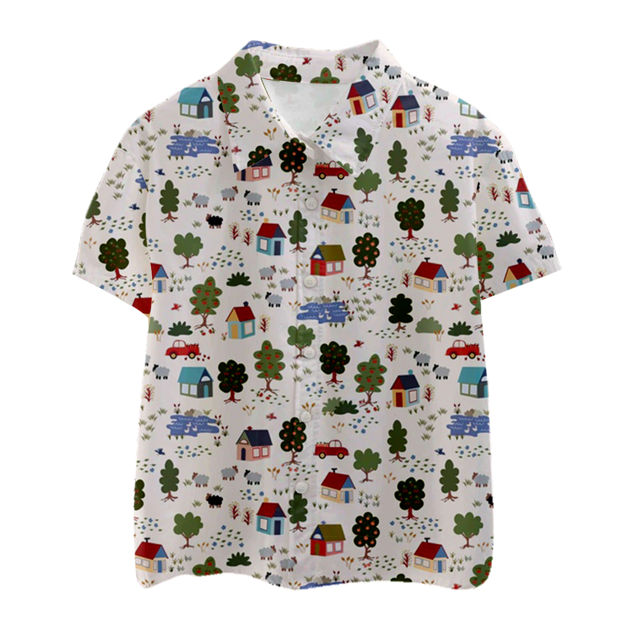 House Tree Illustration Kids Button Shirt