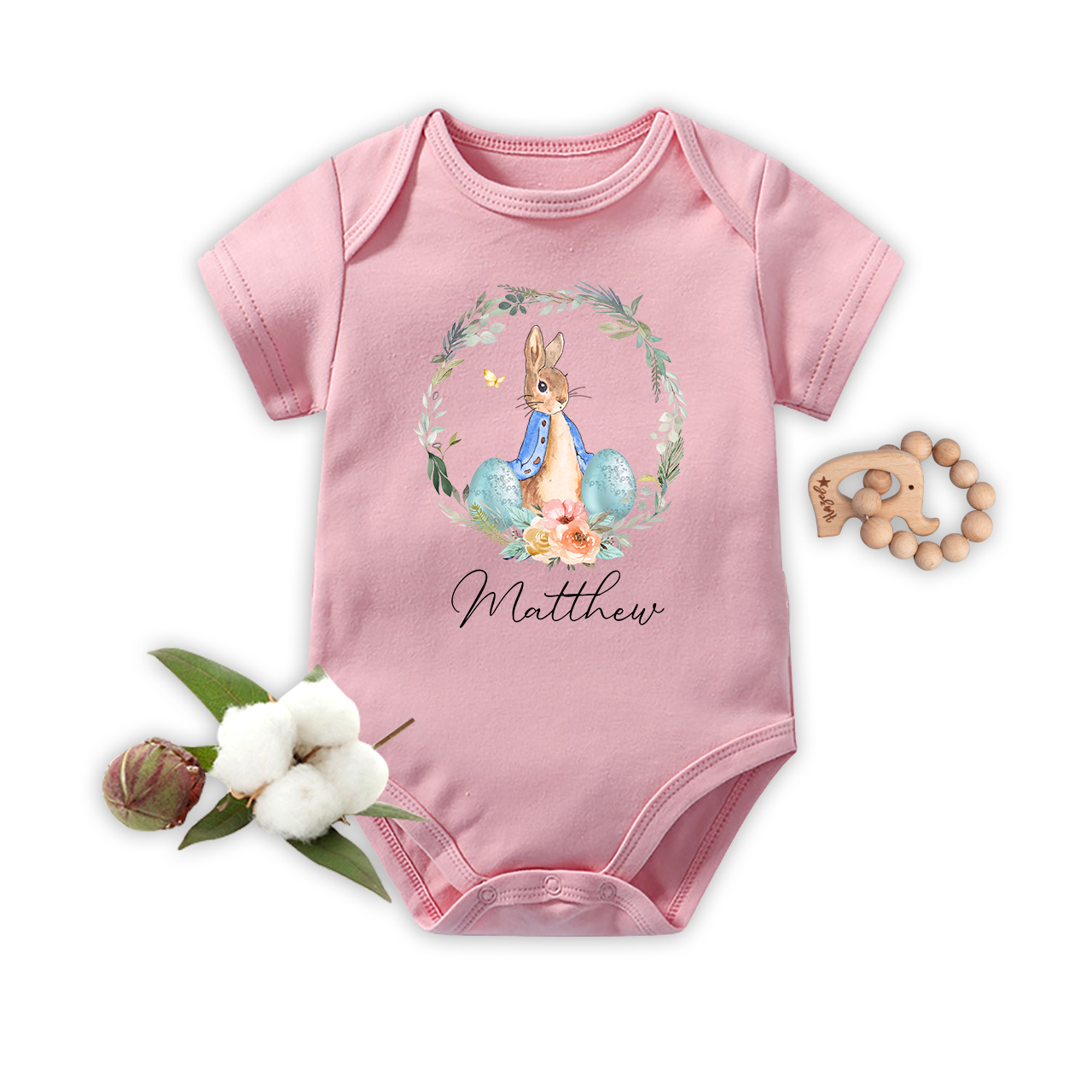Peter Rabbit Easter Egg Floral Wreath Baby Bodysuit