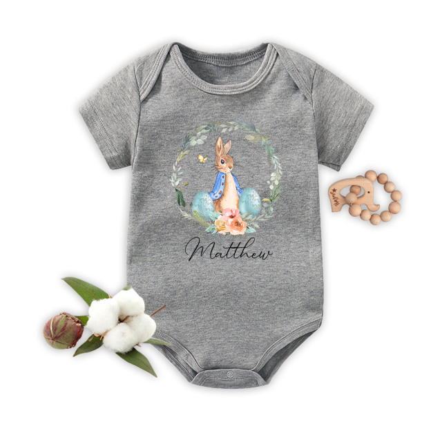 Peter Rabbit Easter Egg Floral Wreath Baby Bodysuit