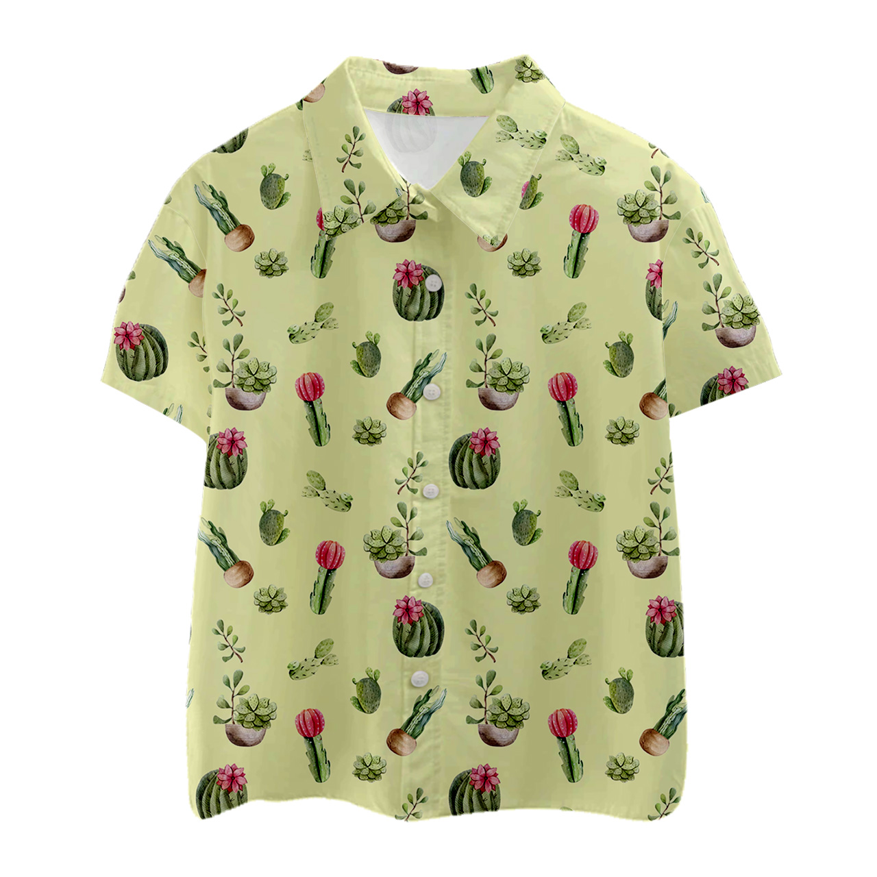 Green Cactus Kids Button Shirt
