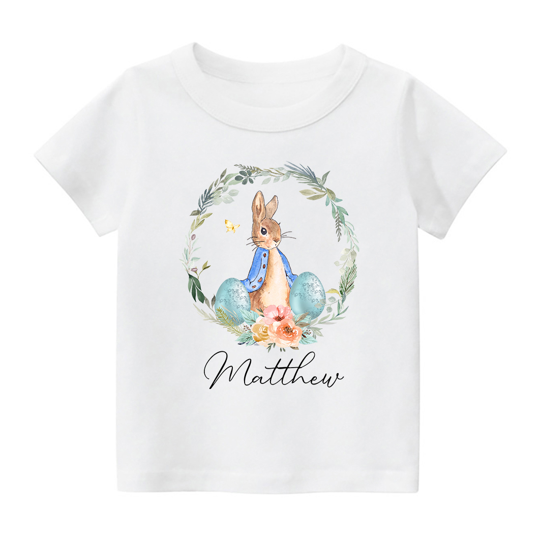 Peter Rabbit Easter Egg Floral WreathKids T-Shirt