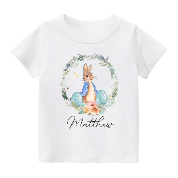 Peter Rabbit Easter Egg Floral WreathKids T-Shirt