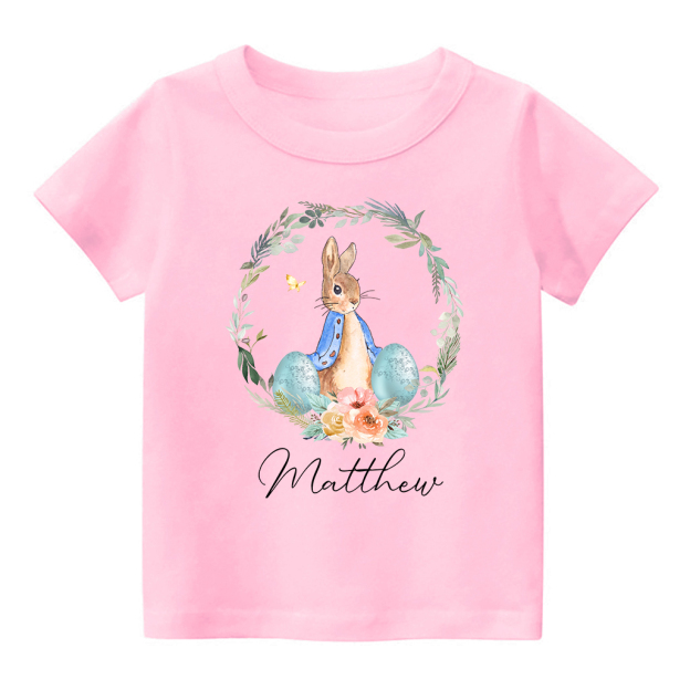 Peter Rabbit Easter Egg Floral WreathKids T-Shirt