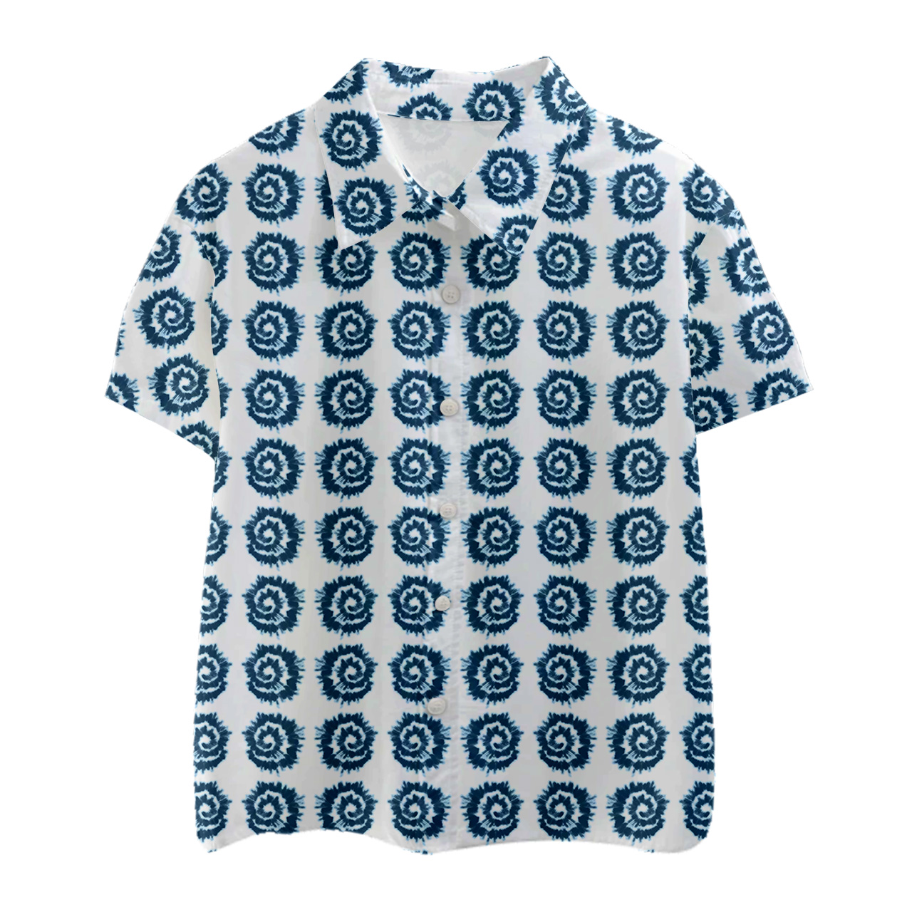 Small Blue Swirl Tie Dye Kids Button Shirt