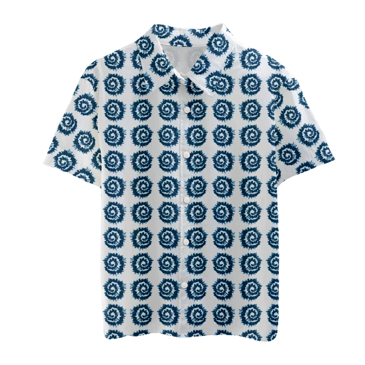 Small Blue Swirl Tie Dye Family Matching Button Shirt