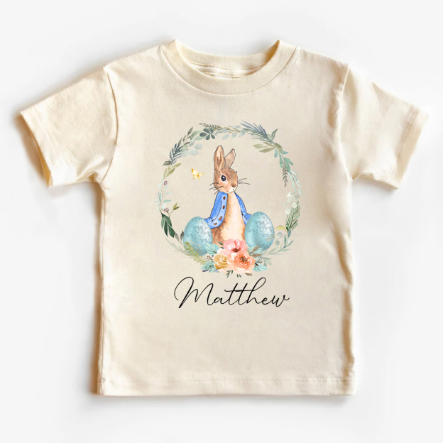 Peter Rabbit Easter Egg Floral WreathKids T-Shirt