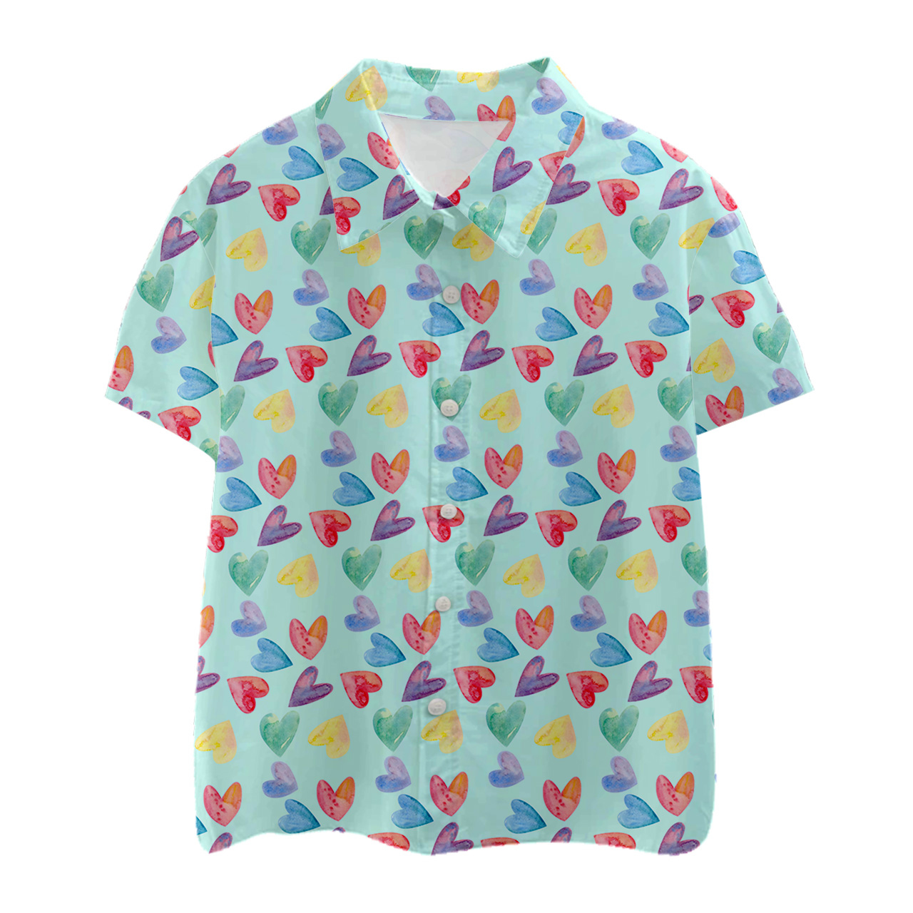 Watercolor Hearts Kids Button Shirt