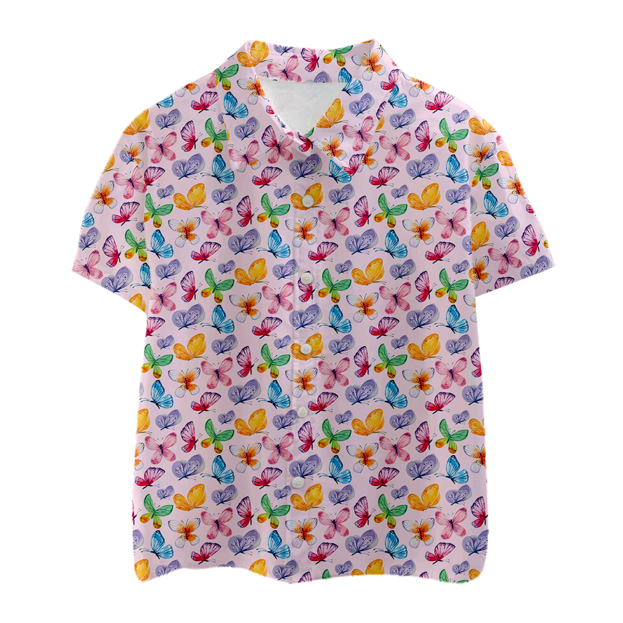 Multicolor Butterfly Kids Button Shirt