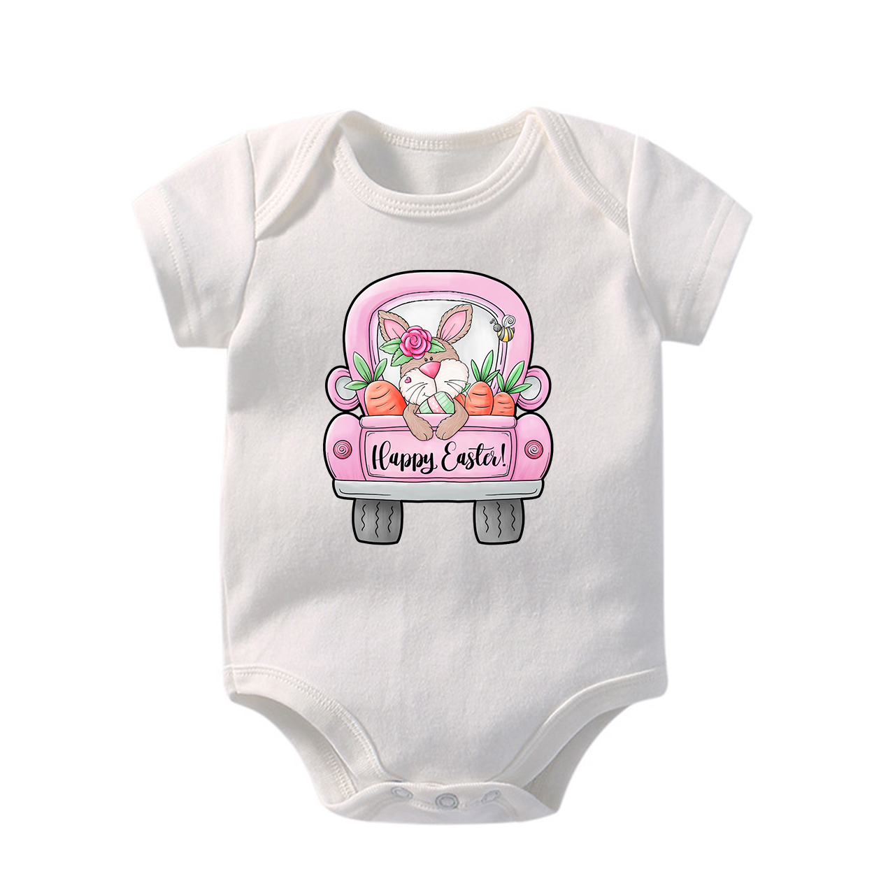 Happy Easter Bunny Heart And Truck Baby Bodysuit