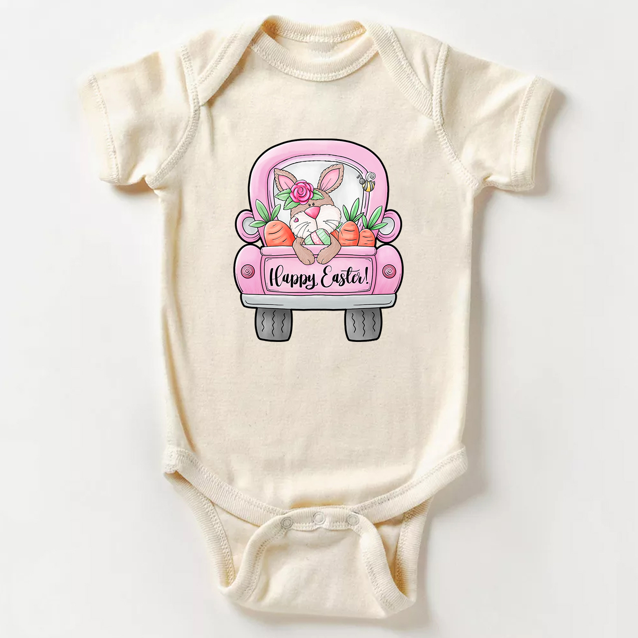 Happy Easter Bunny Heart And Truck Baby Bodysuit