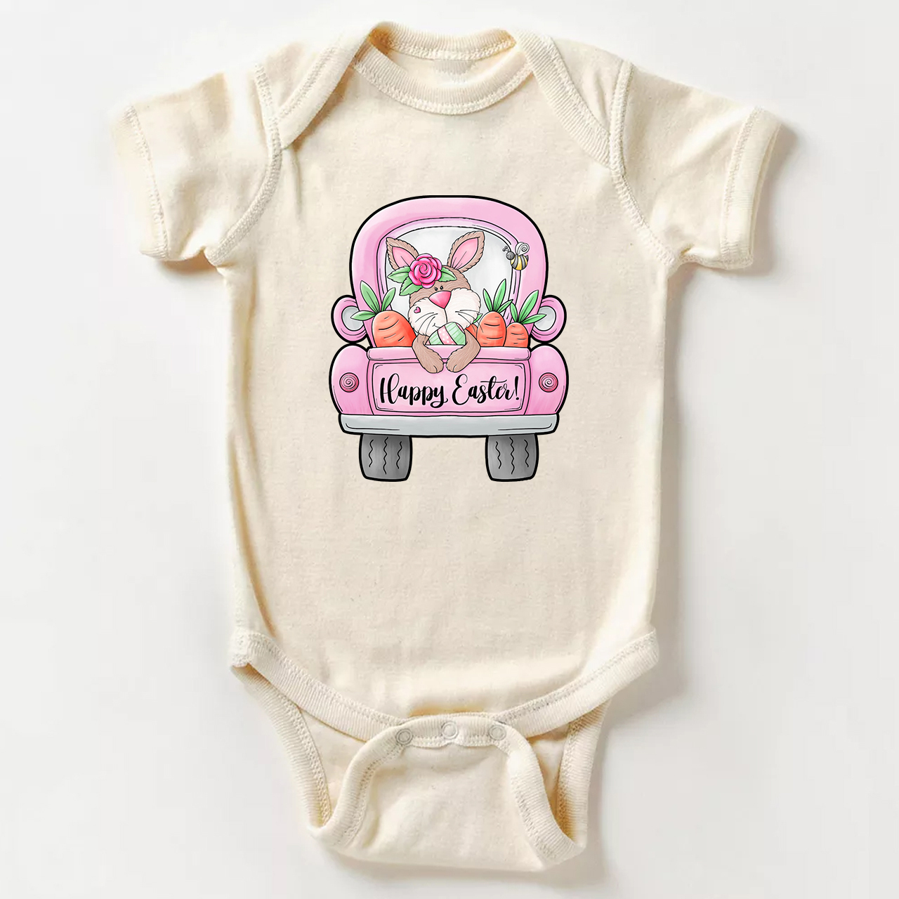 Happy Easter Bunny Heart And Truck Baby Bodysuit