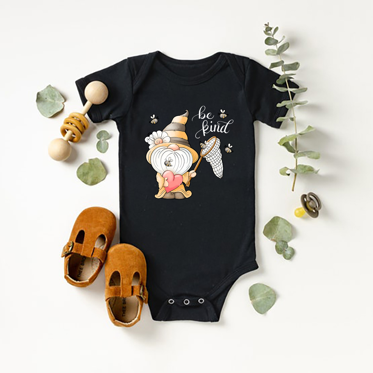 Spring Bumble Bee Gnome Baby Bodysuit