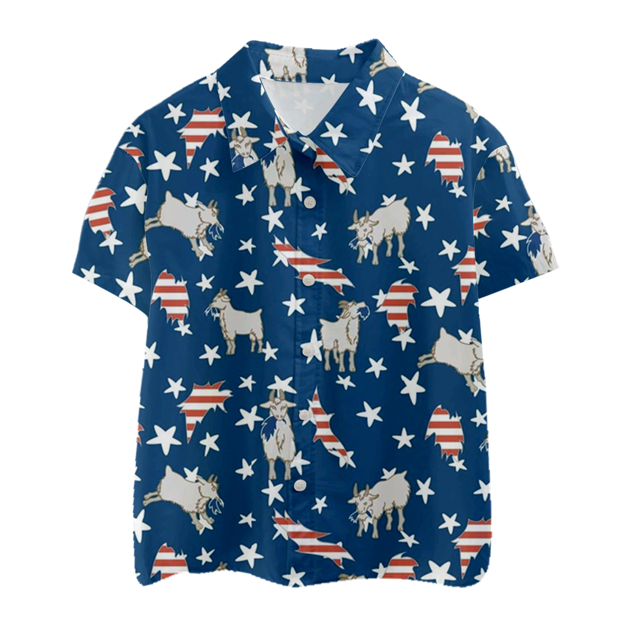 Independence Day Goat Cartoon Kids Button Shirt