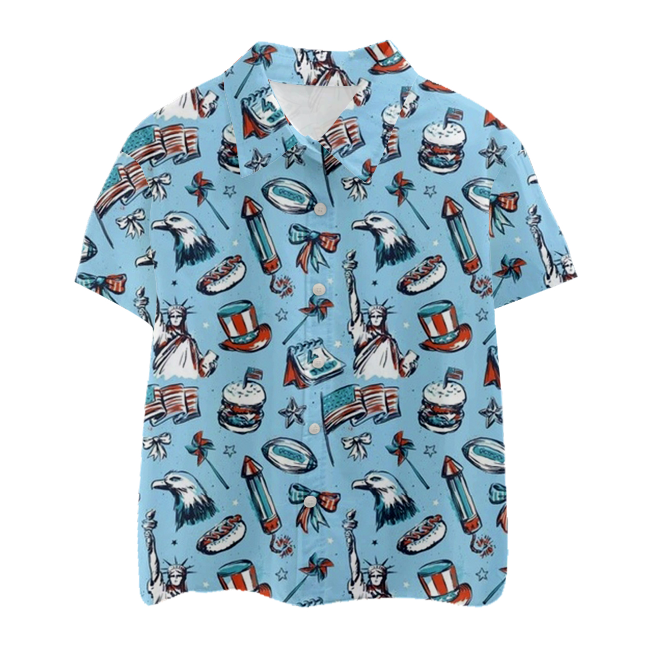 Independence Day Statue Of Liberty Kids Button Shirt