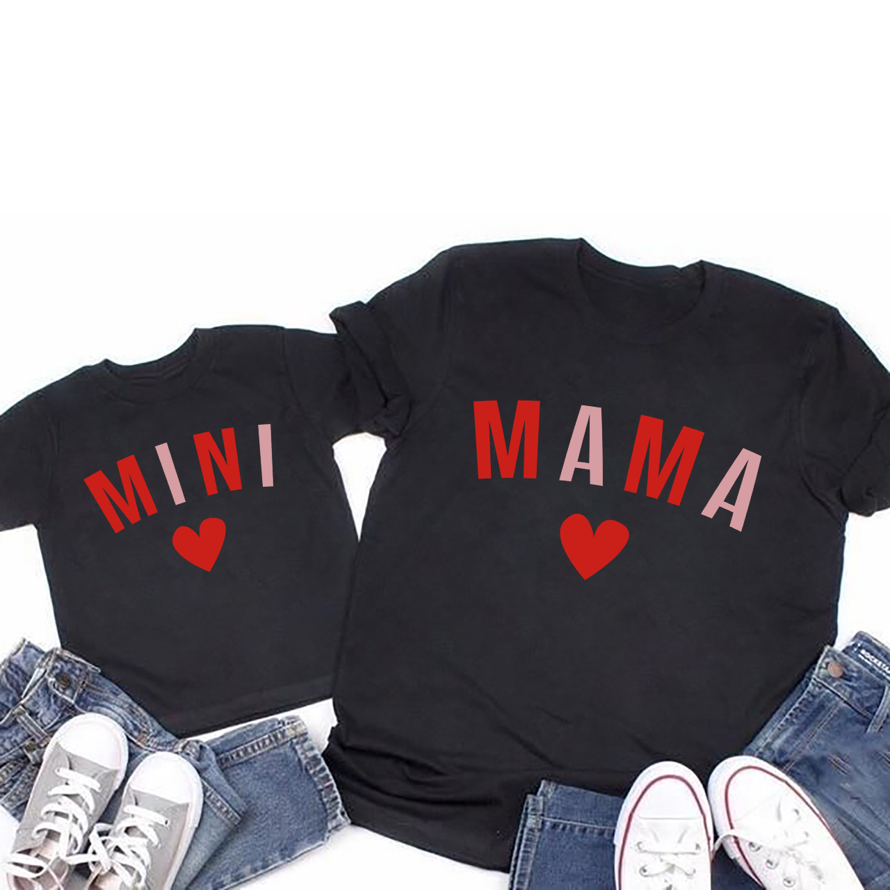 MAMA & MINI With Red Heart Matching Tees For Mother's Day