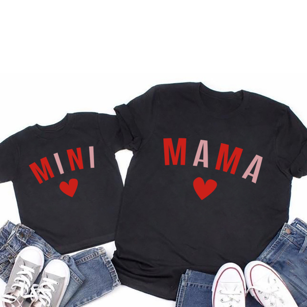 MAMA & MINI With Red Heart Matching Tees For Mother's Day