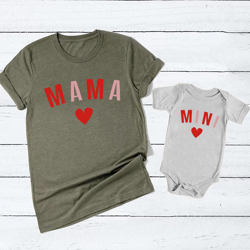 MAMA & MINI With Red Heart Matching Tees For Mother's Day