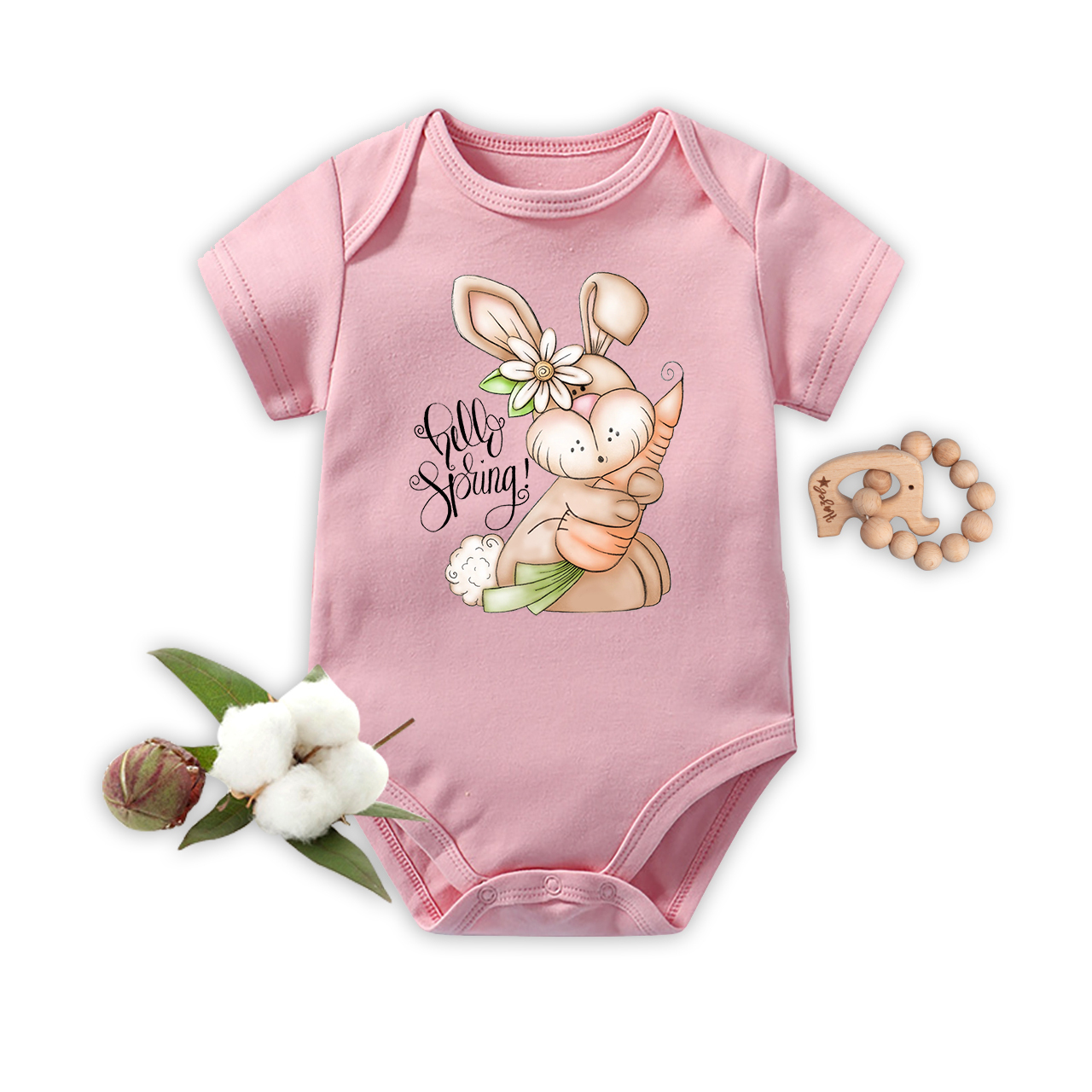 Hello Spring Bunny Rabbit Baby Bodysuit