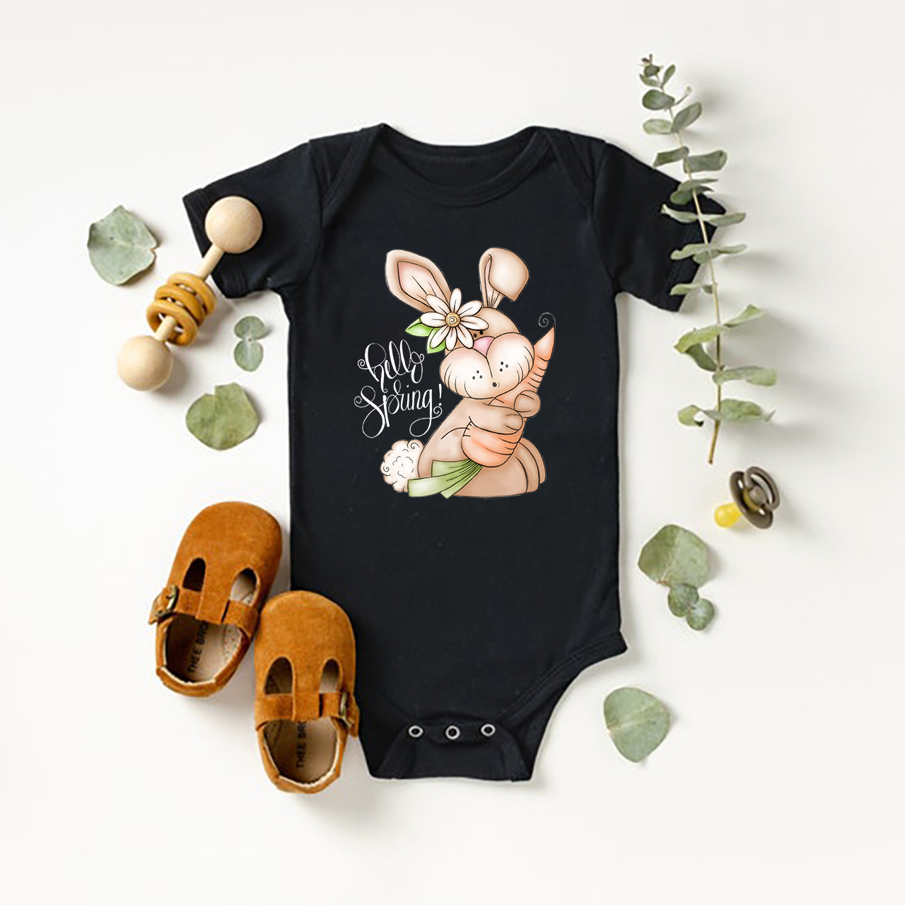 Hello Spring Bunny Rabbit Baby Bodysuit