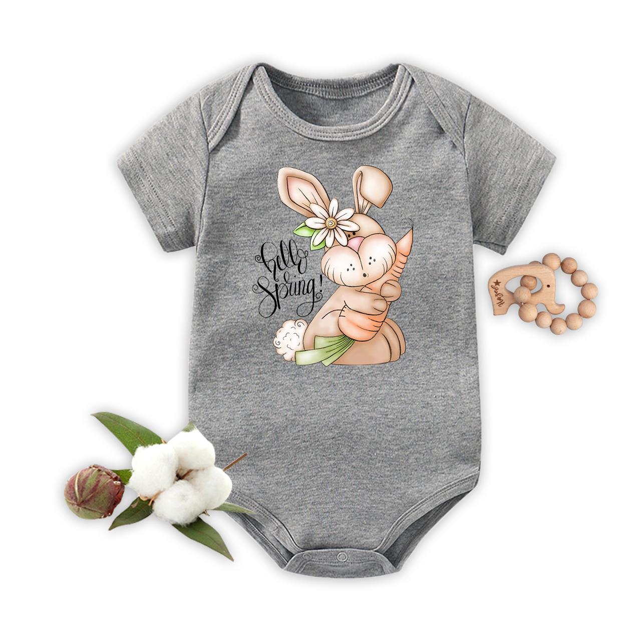 Hello Spring Bunny Rabbit Baby Bodysuit