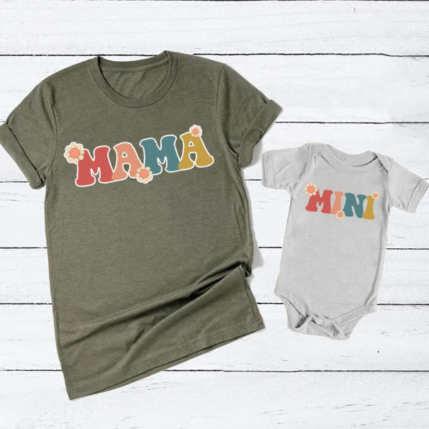Florals MAMA and MINI-Mother's Day Gift T-Shirts For Mom & Kids