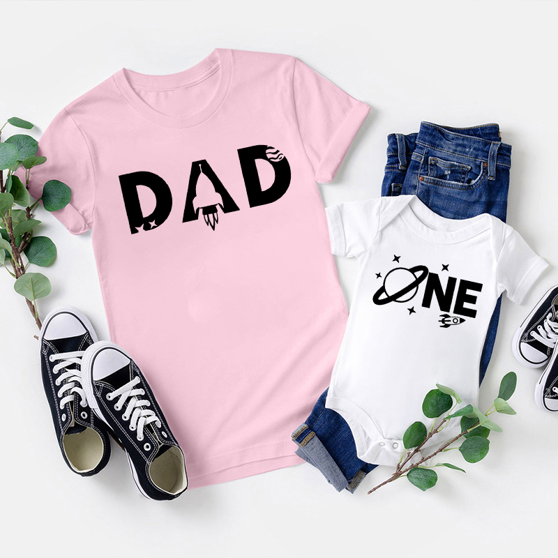Personalized Space Themed  Matching Tees For Dad & Me