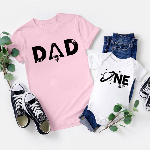 Personalized Space Themed  Matching Tees For Dad & Me