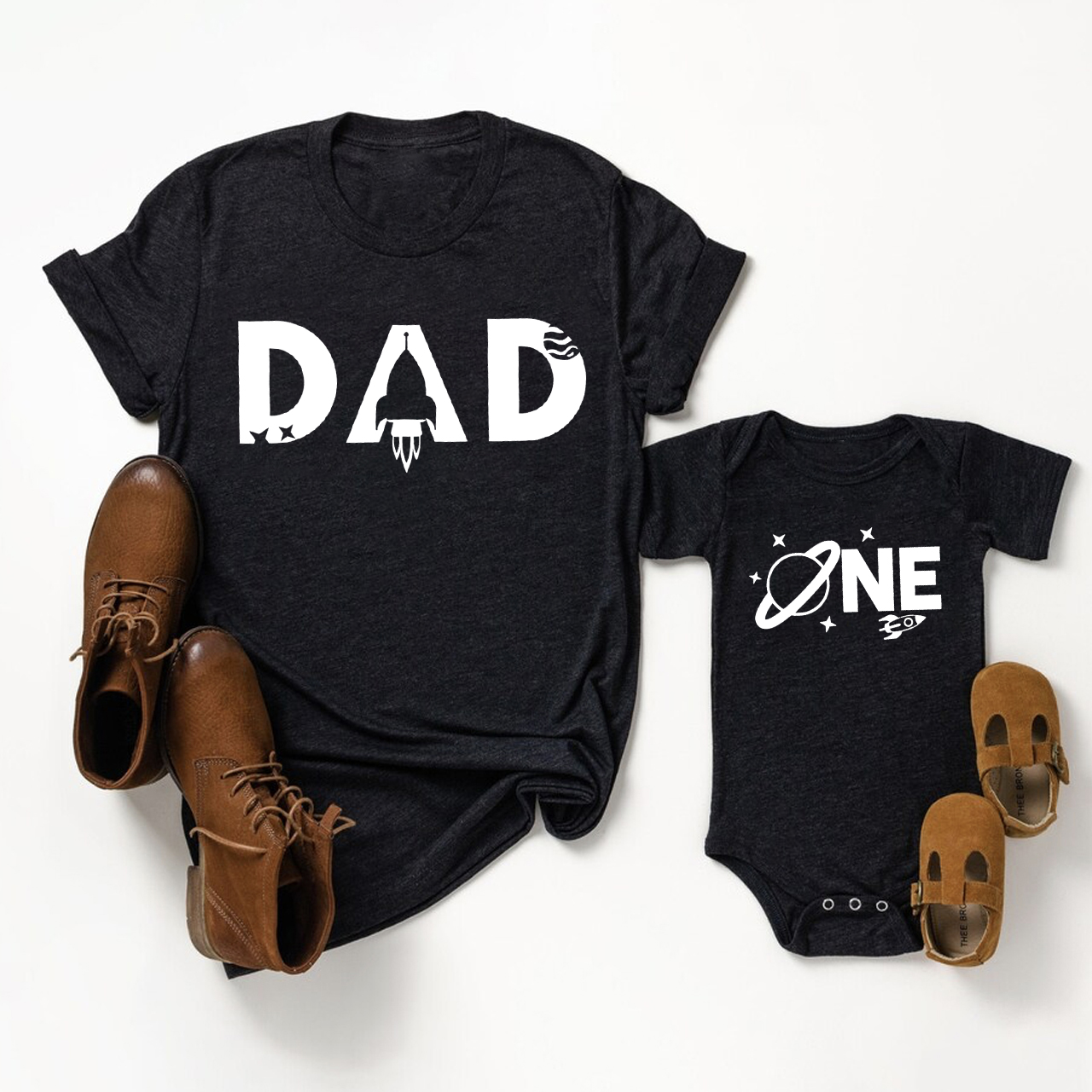Personalized Space Themed  Matching Tees For Dad & Me