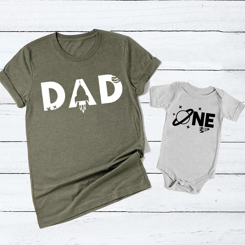 Personalized Space Themed  Matching Tees For Dad & Me