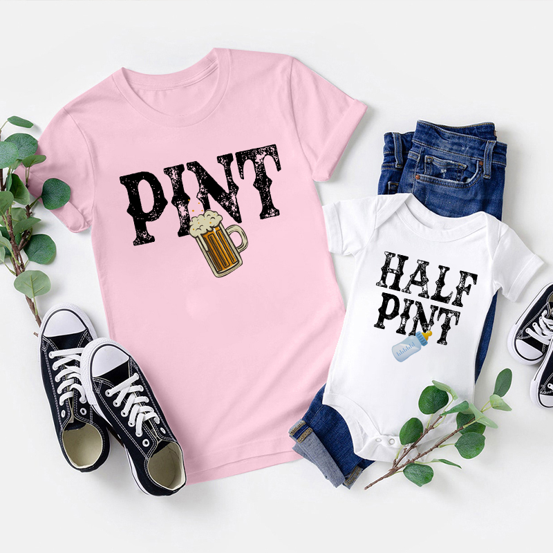 Pint Beer & Half Pint Milk Matching Tees For Dad & Me