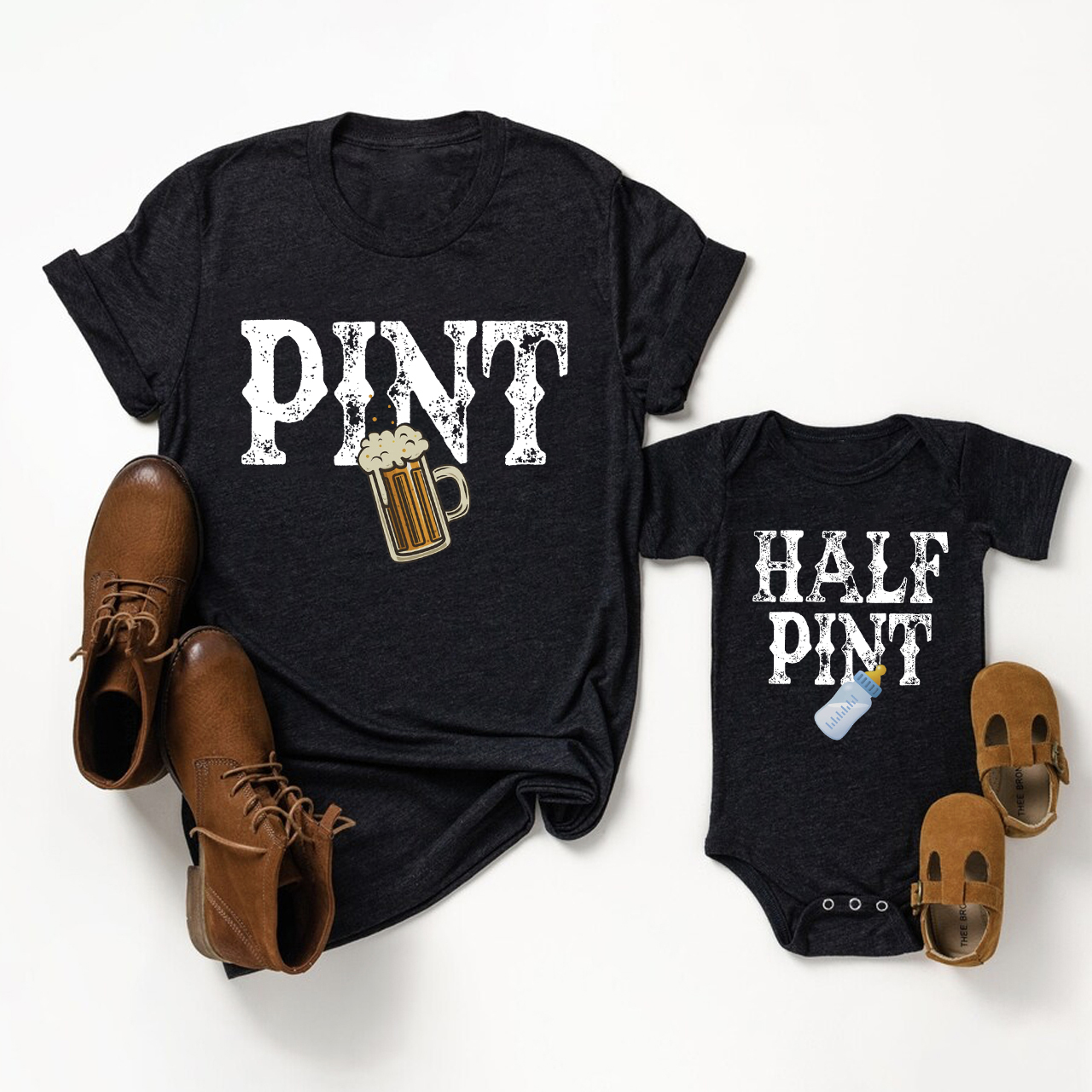 Pint Beer & Half Pint Milk Matching Tees For Dad & Me