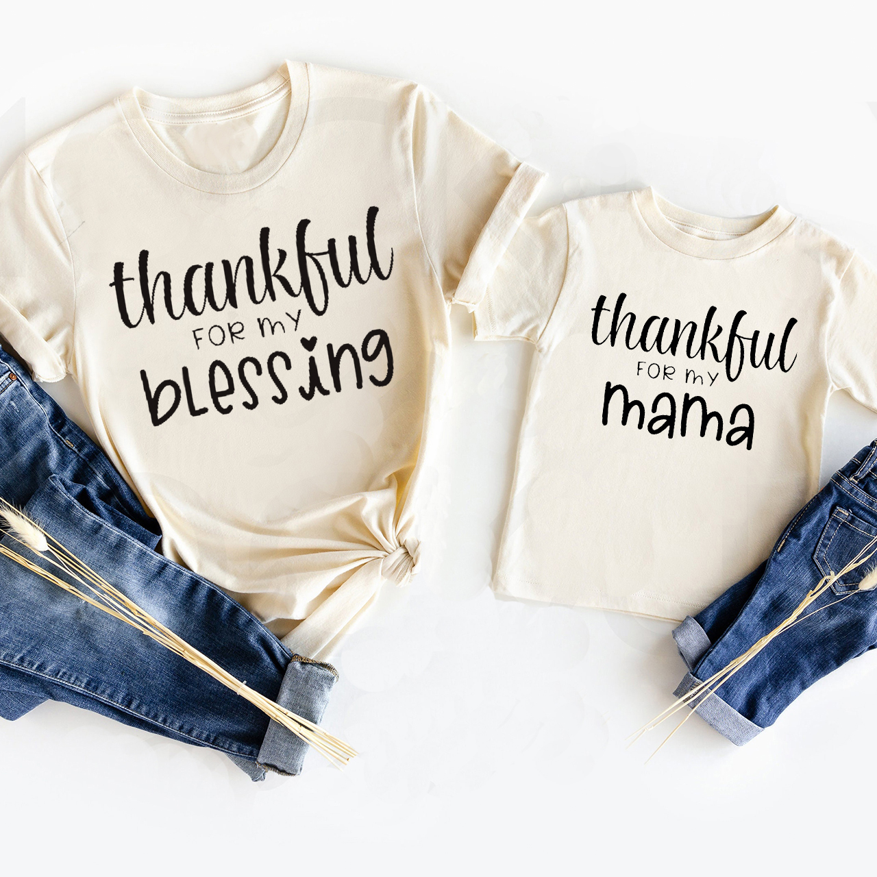 Thankful For My Blessing Mother's Day Matching T-Shirts For Mom&Kids