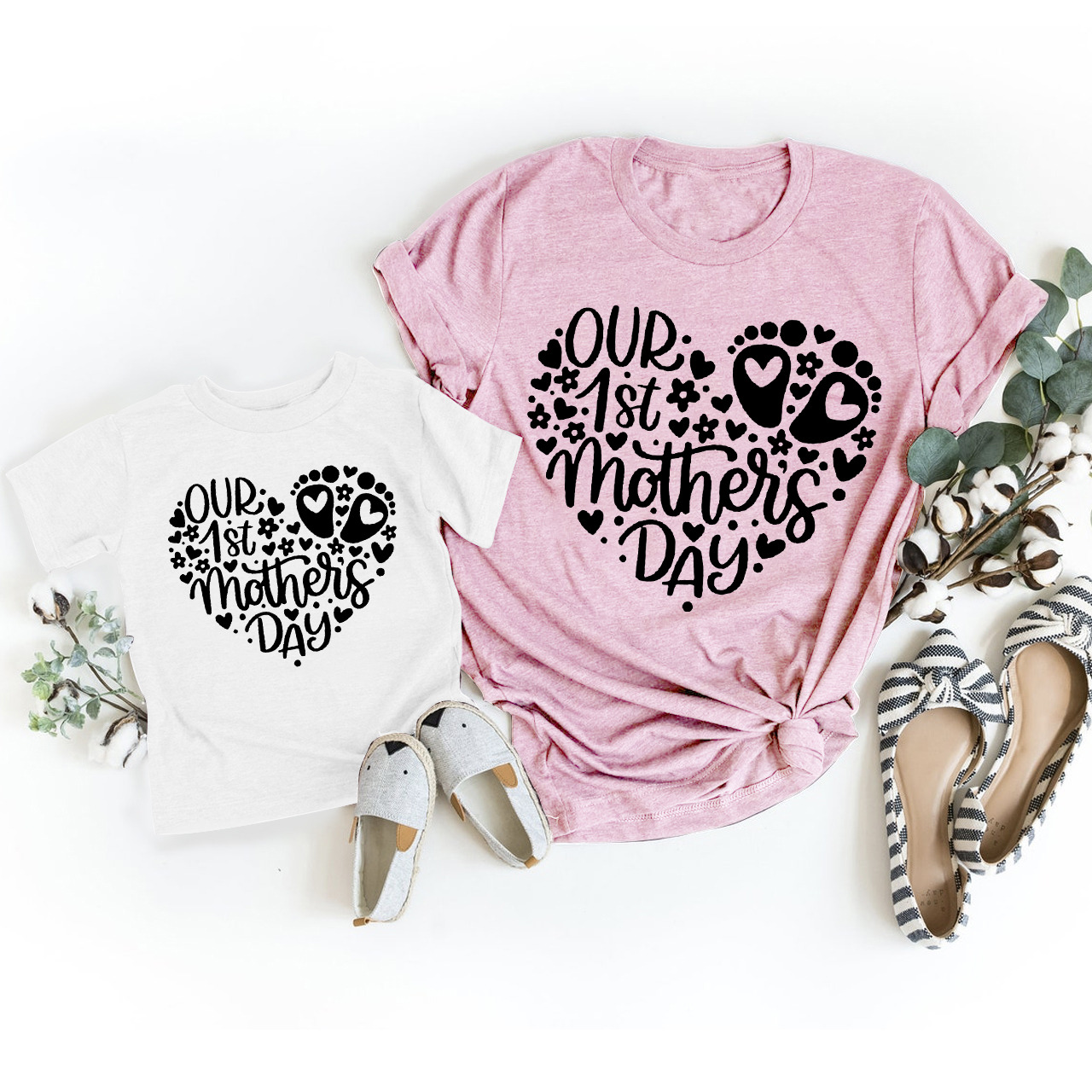 Our First Mother's Day With Heart Matching T-Shirts