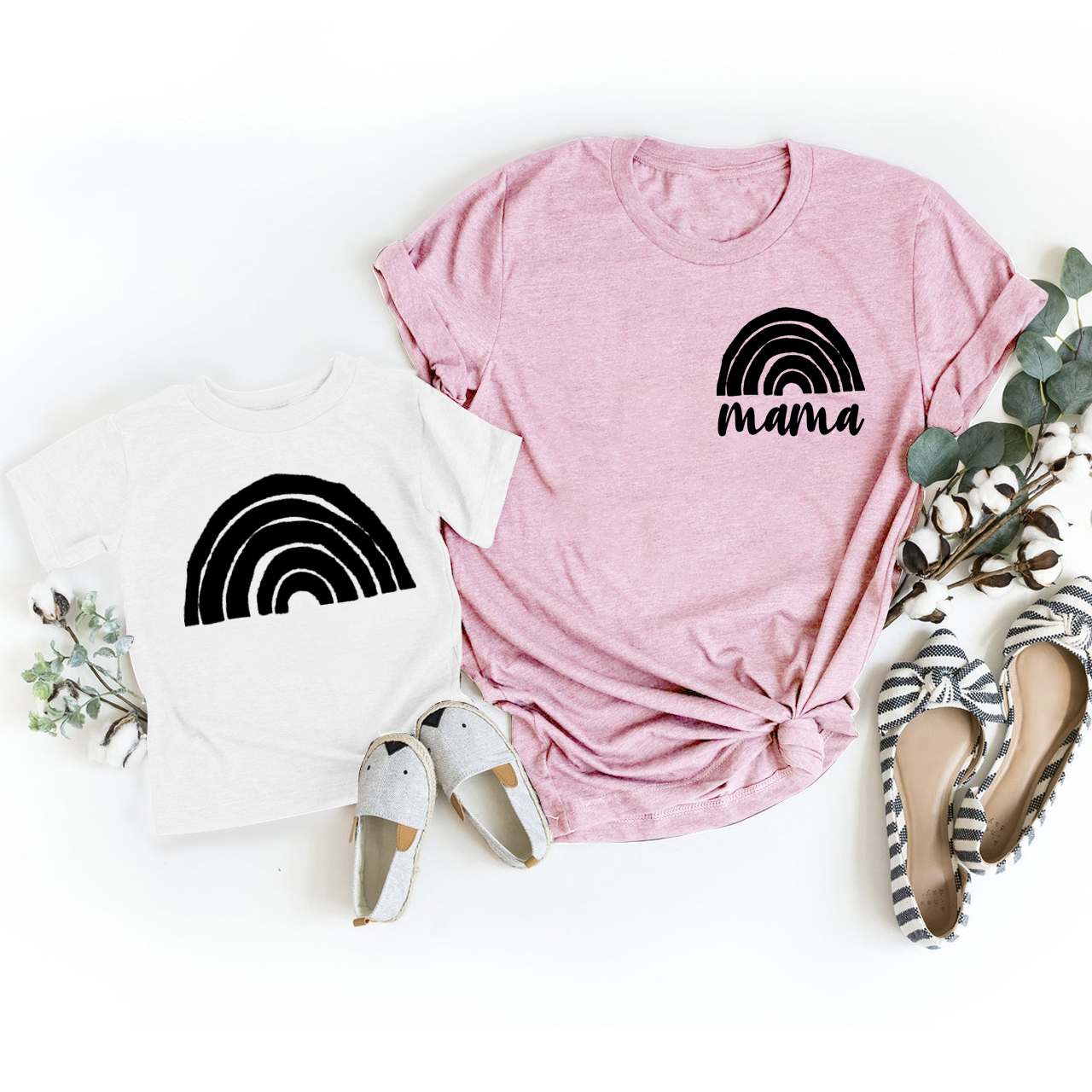 Mother's Day Gift Matching T-Shirt-White Rainbow