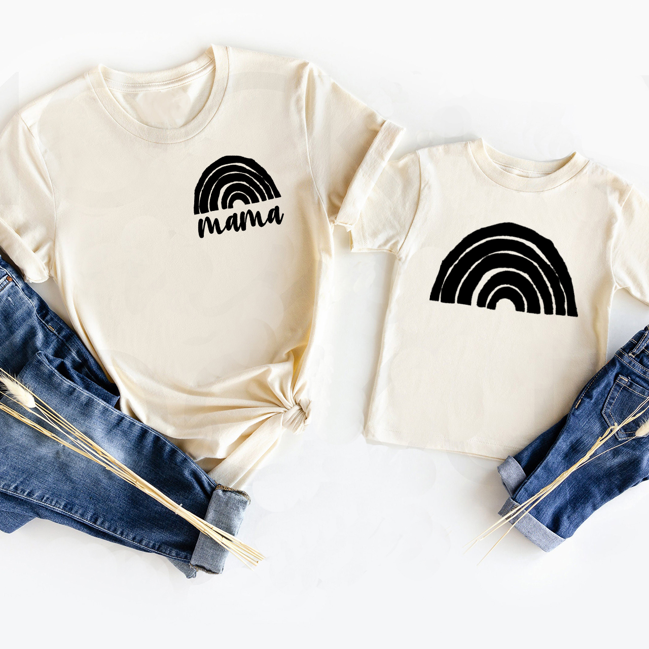 Mother's Day Gift Matching T-Shirt-White Rainbow