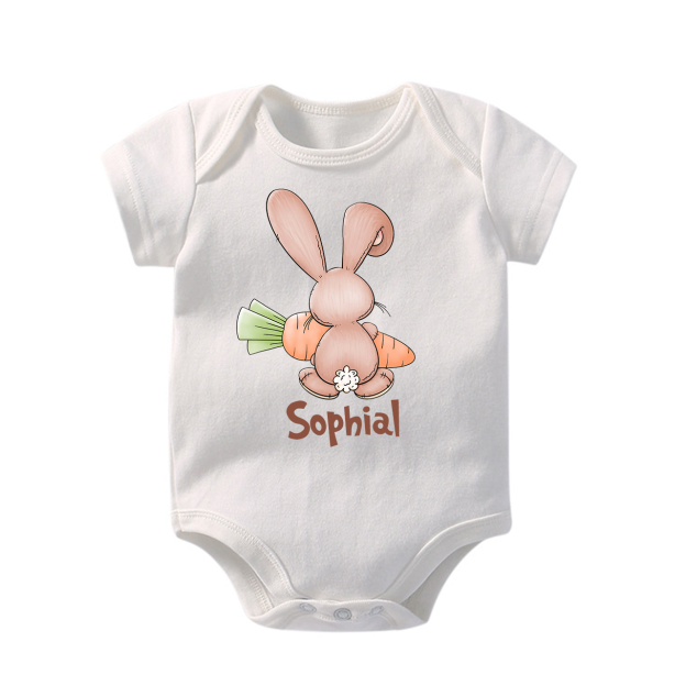 Personalized Bunny Rabbit Back Side With Carrot Baby Bodysuit