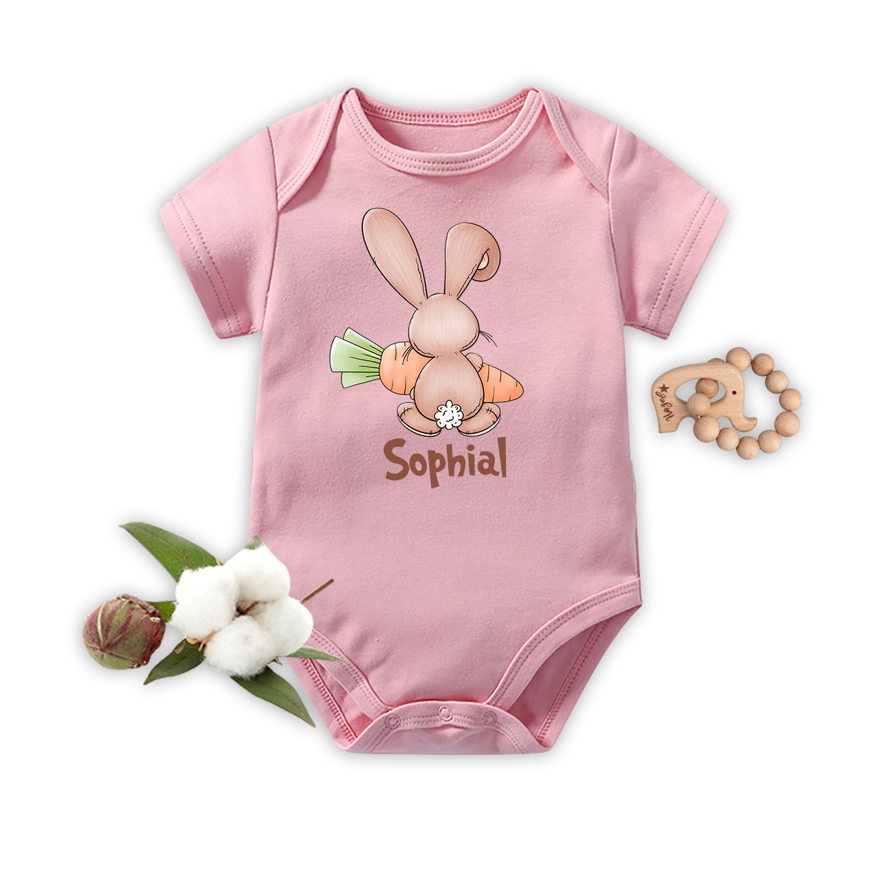 Personalized Bunny Rabbit Back Side With Carrot Baby Bodysuit