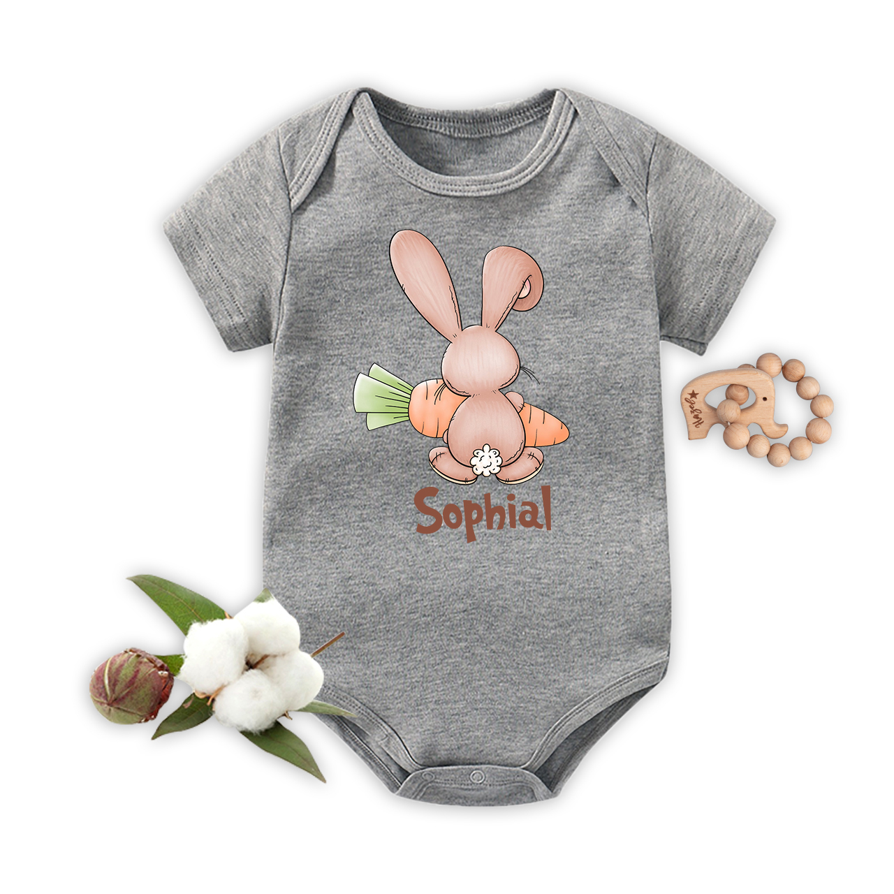Personalized Bunny Rabbit Back Side With Carrot Baby Bodysuit