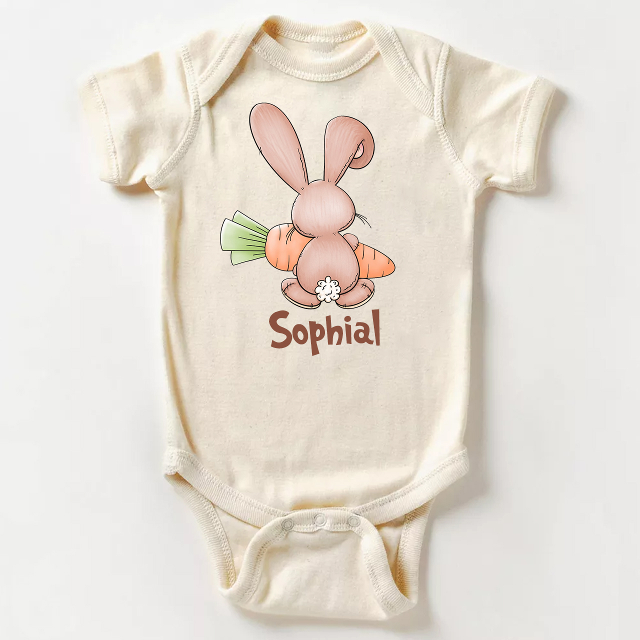 Personalized Bunny Rabbit Back Side With Carrot Baby Bodysuit