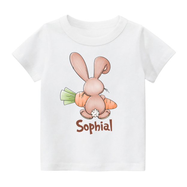 Personalized Bunny Rabbit Back Side With Carrot Kids T-Shirt