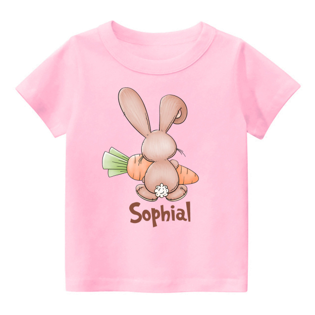 Personalized Bunny Rabbit Back Side With Carrot Kids T-Shirt