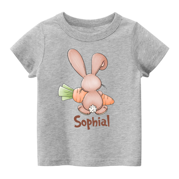 Personalized Bunny Rabbit Back Side With Carrot Kids T-Shirt