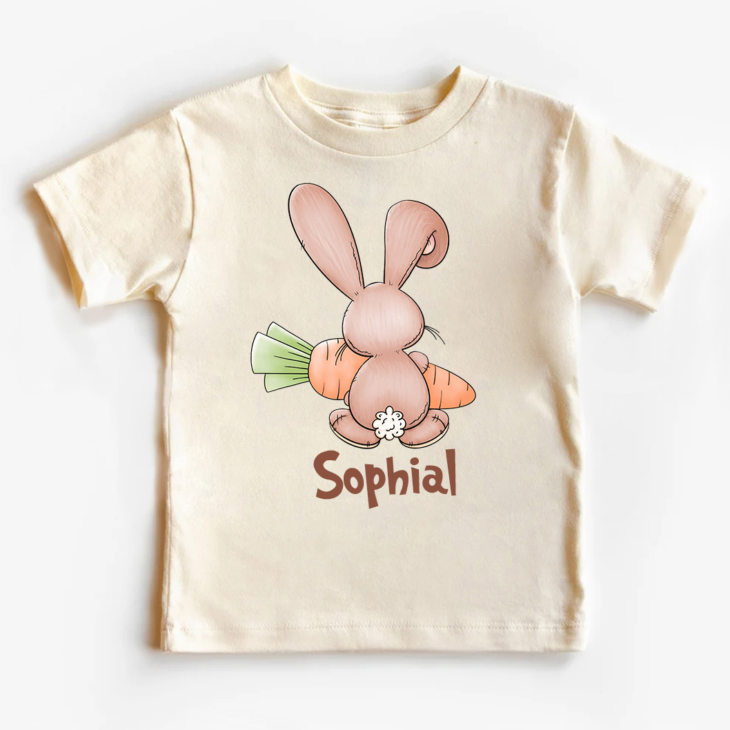 Personalized Bunny Rabbit Back Side With Carrot Kids T-Shirt