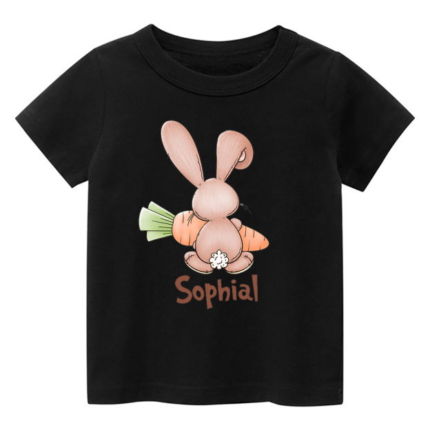 Personalized Bunny Rabbit Back Side With Carrot Kids T-Shirt