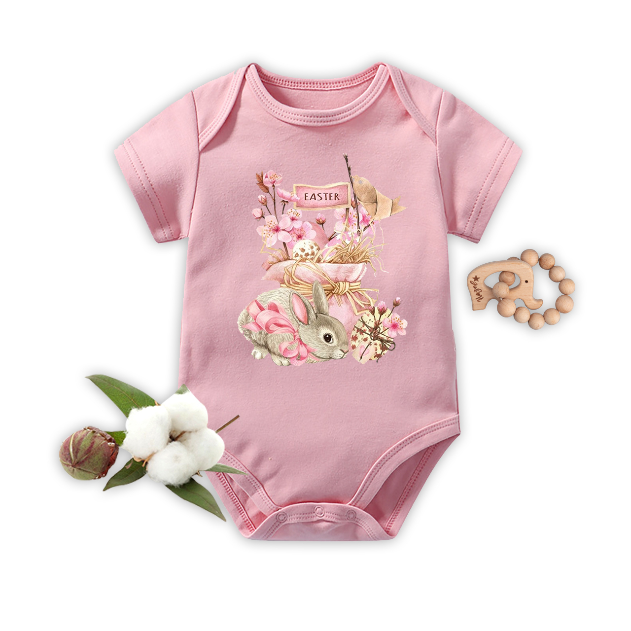 Cute Easter Pink Bunny Baby Bodysuit