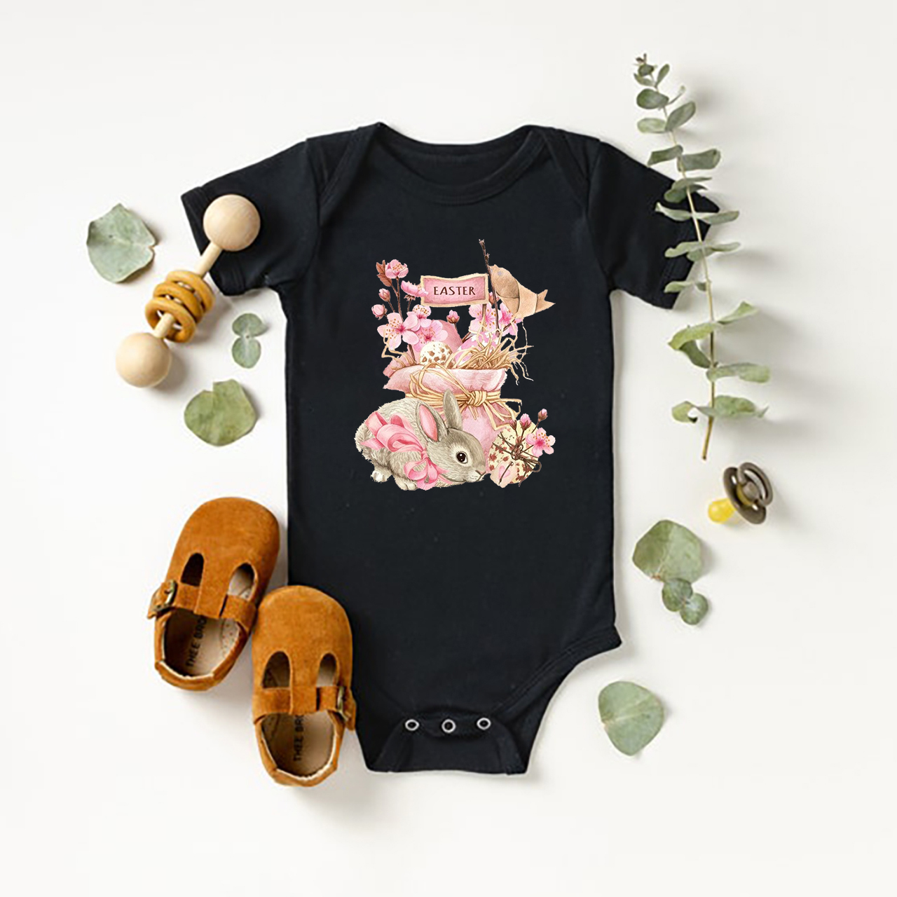 Cute Easter Pink Bunny Baby Bodysuit