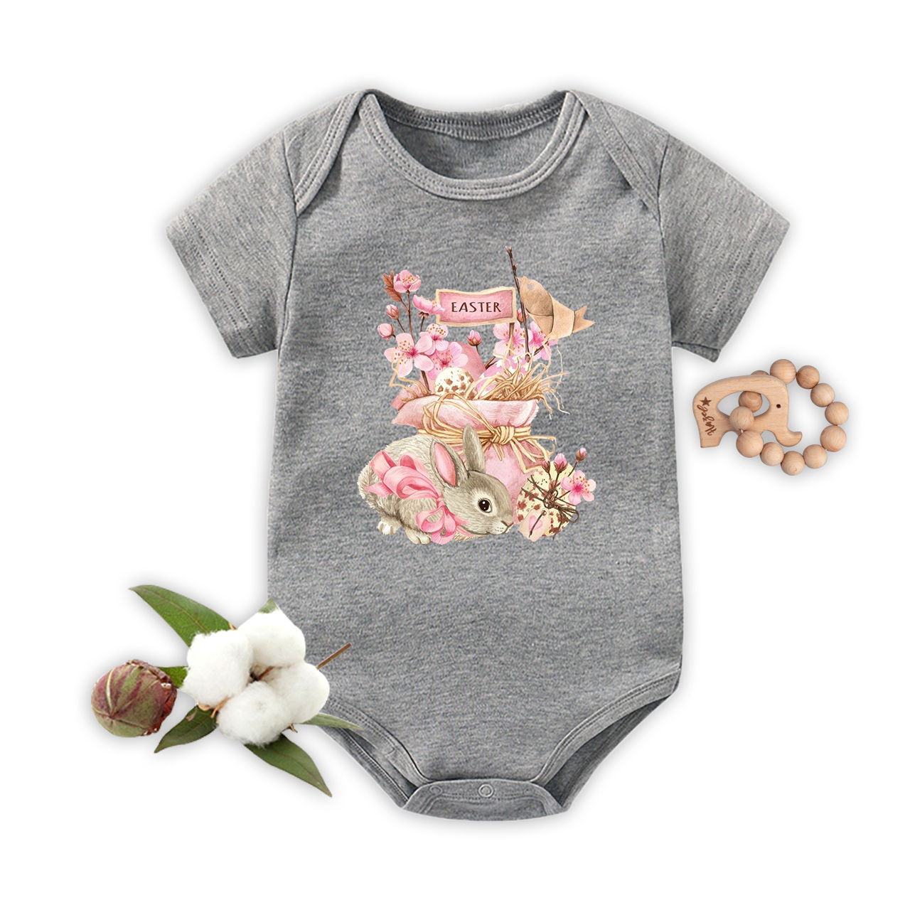 Cute Easter Pink Bunny Baby Bodysuit