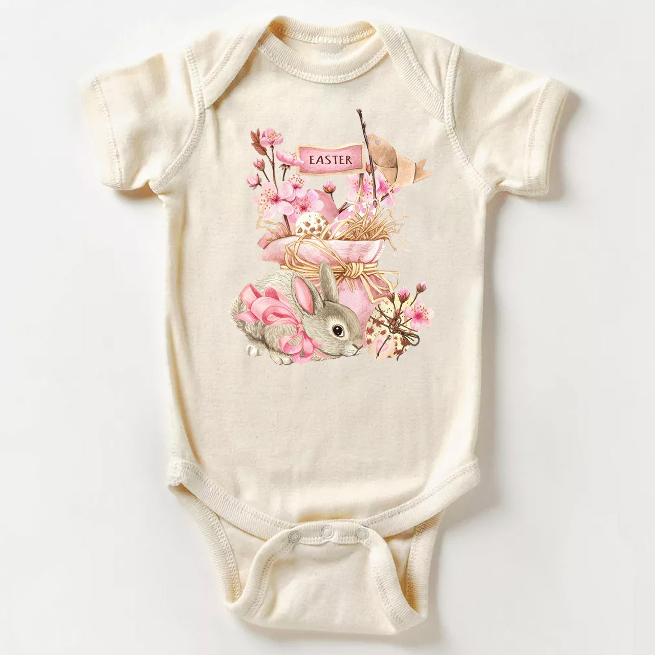 Cute Easter Pink Bunny Baby Bodysuit